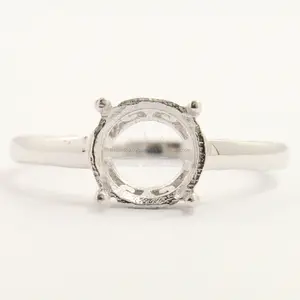 Semi-Mount 9x9mm Round Shape Silver 925 Solid Sterling Silver Engagement Designer Ring Trendy Claw Setting Only