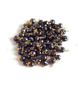 Perles de sertissage et d'extrémité de pierres précieuses en spinelle noire naturelle 3mm-4mm fil plaqué or 24K enroulé pour colliers et boucles d'oreilles - Product Image 2