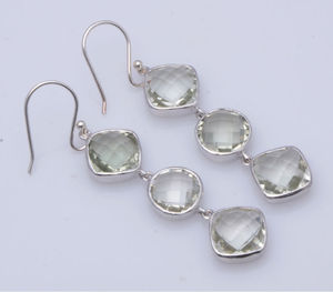 Boucles d'oreilles pendantes en pierre améthyste verte, 1 pièce, bijoux en argent sterling 925 - Product Image 1