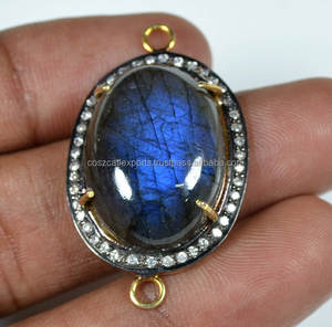 Labradorite Pierre précieuse Pave Diamant Cocktail Bague Argent Sterling 925 Plaqué Or Lunette Réglage Grossiste Fabrication pour Fêtes - Product Image 3