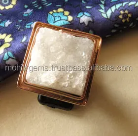 22ct RoseGold Plated White Square Sugar Agate Statement Style Vintage Handmade Cocktail Ring
