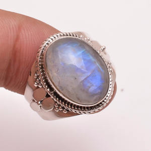 แหวนมูนสโตนสีรุ้งธรรมชาติ เครื่องประดับแฮนด์เมด ขายส่งเครื่องประดับชั้นดี 925 แหวนเงินซัพพลายเออร์เครื่องประดับ - Product Image 1