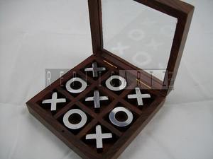 Jeu en bois unisexe Tic Tac Toe avec couvercle en verre Rose Wood Noughts & Crosses Décoration de table pour enfants Jouets classiques - Product Image 2