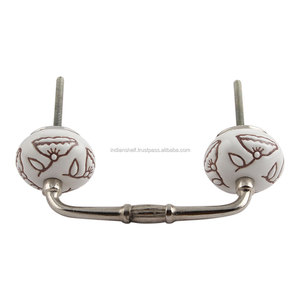 Bulk Cabinet <b>Handle</b> Handmade Ceramic White Brown Floral Antique Design Wholesale Dresser Lot Vintage Drawer Cabinet <b>Door</b> Pull - Product Image 5