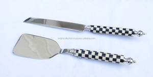 Épandeur de gâteaux et serveur de trancheuses, sur mesure, Portable, voyage en plein air, couleur noir et blanc, poignée en résine à carreaux - Product Image 2