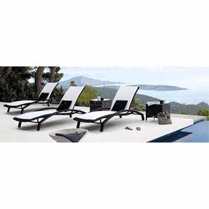 Chaise solaire en rotin d'aluminium, couleur foncée, durable, pour piscine de plage, hôtel, luxe, relaxation, pour petit couple - Product Image 2