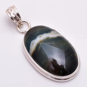 Colgante de plata 925 sólida, colgante de piedras preciosas de jaspe de océano natural, proveedor de joyería de plata antigua, exportador de joyería de plata fina - Product Image 1
