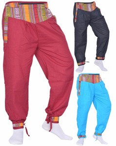 กางเกงฮาเร็มผ้าฝ้าย2กระเป๋าสำหรับ Ali Baba Boho กางเกงโยคะยิปซีกางเกงเข็มขัดเงินพิมพ์ลายลำลองตรงเงินฮิปปี้ - Product Image 3