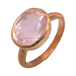 Anillo de Plata de Ley 925, GEMA de Cuarzo Rosa, acabado satinado, oro, vermeil - Product Image 1
