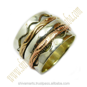 Handmade Three Tone 925 Sterling Silver <b>Brass</b> Copper Spinner <b>Ring</b> Party Wear Jewelry Eternity Vermeil <b>Rings</b> Gift - Product Image 2