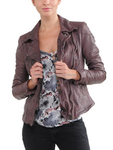 Chaqueta de cuero desgastado ajustada para mujer Elegante aspecto lavado marrón Prendas de abrigo de moda para damas modernas - Product Image 3