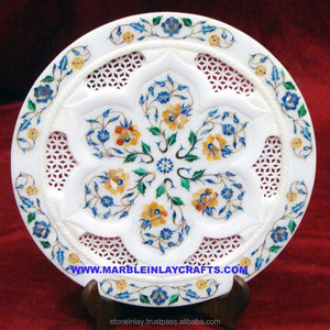 White Marble Inlay Carved Plate - Product Image 1