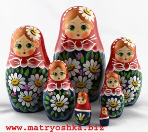 Poupées gigognes en bois Matryoshka de 7 pièces, peintures de fleurs de marguerites et de camomille, jouet modèle pour enfants, souvenirs et cadeaux - Product Image 2