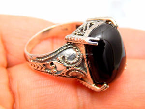 แหวนเงินพลอยโอนิกซ์สีดำสำหรับผู้หญิงแหวนแต่งงานแหวน925 925เงินสเตอร์ลิงสีดำสุดเจ๋ง - Product Image 3