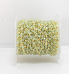 Beads Bulk Rosary Chain Plated Aqua Chalcedony <b>Wire</b> All Jewelry Accessories Gold Plated ( Brass ) IN;27243 Wrapped 3 - 4 Mm - Product Image 2