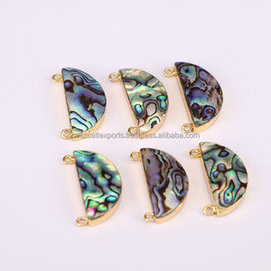 จี้เปลือกหอยเป๋าฮื้อธรรมชาติเคลือบทอง,ตัวเชื่อมอัญมณีครึ่งวงกลมเปลือกหอยนกยูง - Product Image 2