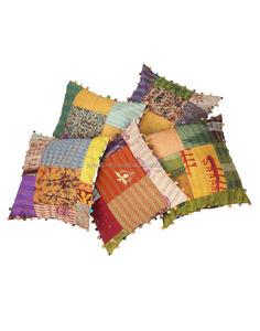 Patchwork Silk Kantha <b>Sofa</b> <b>Cushion</b> <b>Cover</b> Handmade Patchwork Kantha Pillow <b>Cover</b> - Product Image 1