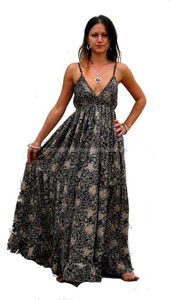 Vintage indio sari de seda maxi vestido-fabricante & venta al por mayor exportador de vestidos maxi-impreso Casual Maxi vestido largo vestido - Product Image 6