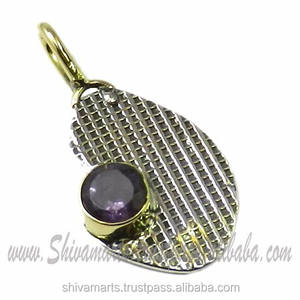 Colgante de piedras preciosas de amatista de Plata de Ley 925 sólida para mujer, joyería fina hecha a mano de dos tonos con chapado en oro - Product Image 2
