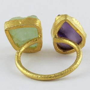 Anillos chapados en oro y plata de ley 925, amatista aguamarina, piedra rugosa, joyería de plata India - Product Image 5