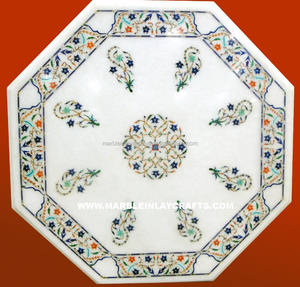 Plateau de table octogonal en marbre blanc incrusté, plateaux de table en marbre incrusté - Product Image 1