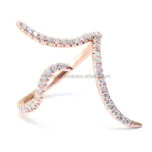 Solid 14K Yellow Gold Genuine Thin Diamond Wholesale Designer Cuff Band Ring Manufacturer Gold Indian Jewelry Supplier Factory