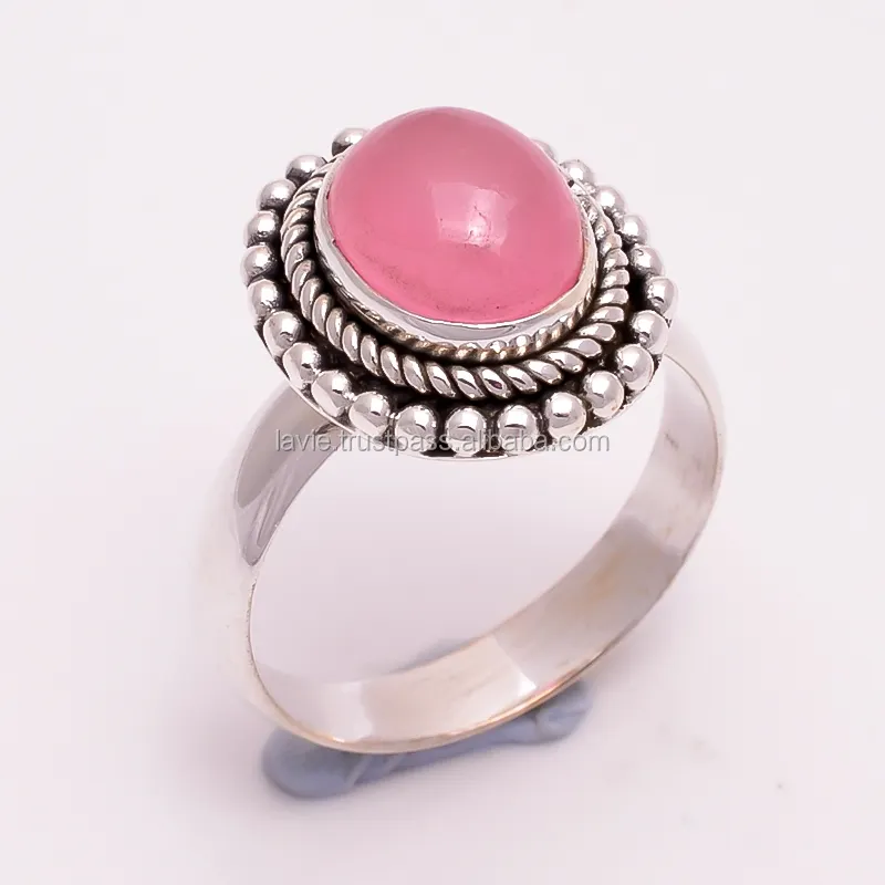 Natural pink jade ring 925 sterling silver gemstone rings handmade jewelry bulk wholesale fine rings suppliers