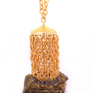 Plaqué or 14k Vermeil Designer Artisan Texture Jhumki Tasals Beats Chaîne collier Bijoux en laiton SOKU #3502 - Product Image 4