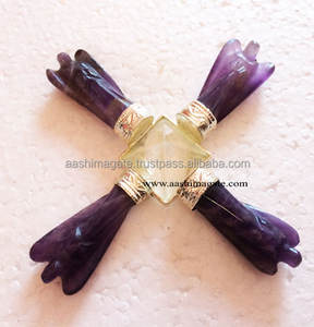 Vente en gros de générateurs d'énergie ange semi-précieux faits à la main pyramide de quartz améthyste pour la thérapie de méditation Feng Shui artisanat de pierres précieuses - Product Image 1