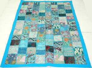 Vintage azul turquesa Sari Patchwork tapices hilo metálico bordado colgante de pared - Product Image 5