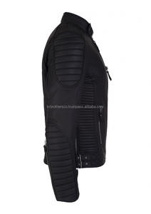 Blouson d'aviateur matelassé véritable de haute qualité à conception personnalisée avec poches zippées vestes d'hiver en cuir à col montant pour hommes - Product Image 2