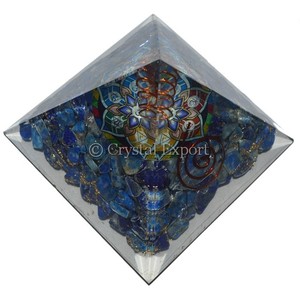 Lapis Lazuli Orgone Pyramids With Chakra Printed Inside : Top Quality Orgone Pyramids India - Product Image 1