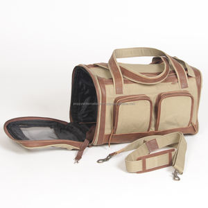 Petit sac de transport pliable en toile imperméable pour animaux de compagnie avec garnitures en cuir pour chiens - Product Image 2