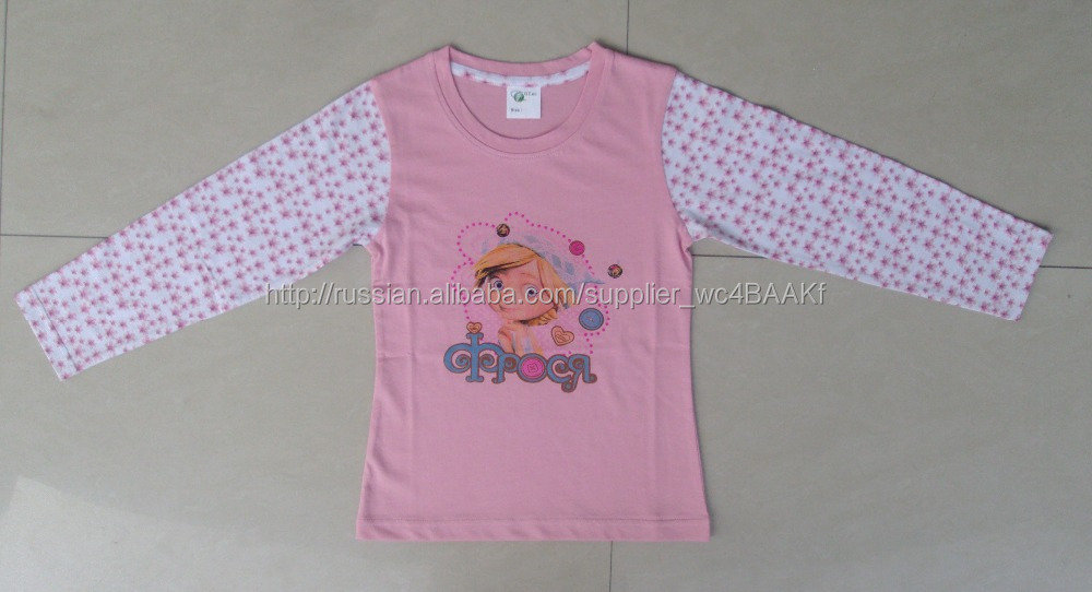 2016 новый дизайн 100% хлопок девушки дети с длинным рукавом печатные футболки.