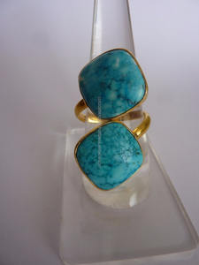 925 Sterling Silver <b>Gold</b> Plated <b>Turquoise</b> Gemstone <b>Ring</b> with Bezel Setting for Wedding & Anniversary - Product Image 2