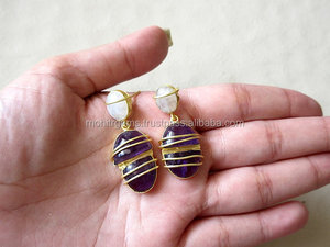 ต่างหูควอตซ์ยาวสีขาวสวยพร้อมหินพระจันทร์และลวดอเมทิสต์สำหรับงานแต่งงานงานครบรอบ - Product Image 2