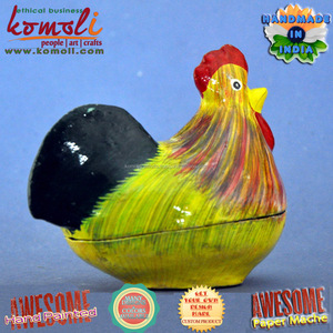 Yellow handmade hand painted hen shape easter decoration <b>paper</b> mache animals animal <b>paper</b> mache box - Product Image 2