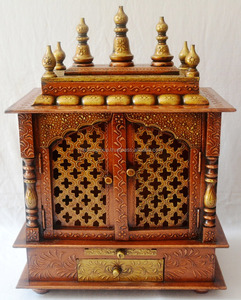 <strong>Best</strong> Hand Painted Copper Wooden <strong>Temple</strong> With Gate Traditional Pooja Mandir Wall Mounted Mandap Sheesham Wood Altar for Worship - Product Image 1