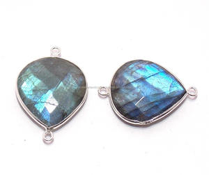 925 argent Sterling en forme de coeur 15X17mm or et argent lunette connecteur pendentif Labradorite bijoux résultats composants pour les femmes - Product Image 2