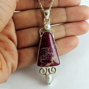 Authentique bijou Shri Ashapura, pendentif en argent plaqué avec perle de jaspe en forme de poire fantaisie, pour mariage, style chrétien classique - Product Image 1