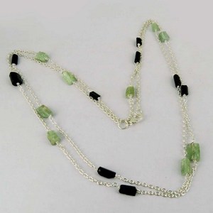 Collier pendentif en prénite noire virtuelle et spinelle noire plaqué argent avec chaîne en corde, bijoux de style bohème - Product Image 2