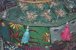 เบาะผ้าฝ้ายสำหรับตกแต่งสไตล์อินเดียทำด้วยมือสีเขียว - Product Image 2