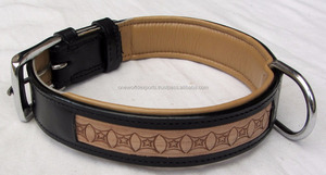 Hand <strong>tooled</strong> <strong>leather</strong> <strong>dog</strong> basic <strong>collar</strong> soft padded pet <strong>collars</strong> & leashes owe seat belts sets rivet all - Product Image 2