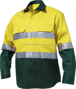 PK Brand Hi Vis <b>Long</b> <b>Sleeve</b> Cotton Drill <b>Men's</b> Adult Workwear <b>Shirt</b> Breathable 100% Cotton Material with Reflective <b>Stripes</b> - Product Image 1