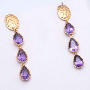 925 <b>Sterling</b> <b>Silver</b> <b>Drop</b> <b>Earrings</b> Amethyst Quartz Gemstone Handmade Vermeil Gold Plated Classic Style for Wedding Party Gift - Product Image 1