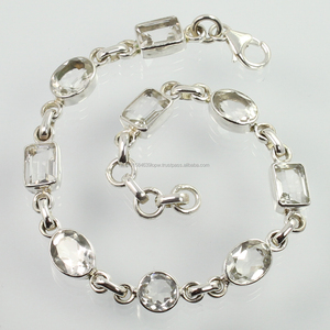 Fashion Jewelry Natural <b>Clear</b> CRYSTAL <b>QUARTZ</b> 925 Sterling Silver Gemstones Women's Jewellery <b>Bracelet</b> 8 Inches Jewelers Exporter - Product Image 1