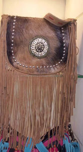 Sacs à bandoulière pour femmes en cuir véritable et fourrure, broderie artisanale vintage traditionnelle, perles et pompons, fermeture éclair, design à rabat, coton - Product Image 2