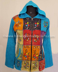 Sudadera con capucha y chaqueta de estilo bohemio, con bordado de flores de colores, parche de bloque cuadrado, CSWJ 438 - Product Image 2