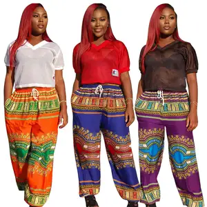 Women Casual Boho African Print Loose Wide Leg Pant African Dashiki Pants Trousers Boho Gipsy cotton, Summer wear african pants