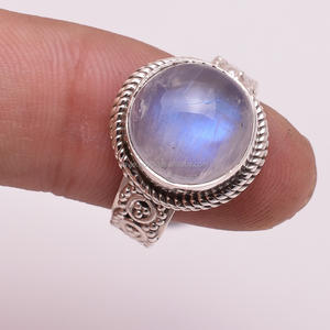 ทำด้วยมือ925เงินสเตอร์ลิงเครื่องประดับอัญมณีสีรุ้งธรรมชาติแหวนเงินแท้สำหรับอินเดีย - Product Image 1